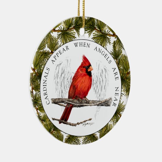 （鳥）ショウジョウコウカンチョウおよび天使のカスタムな写真の記念物 セラミックオーナメント (右)