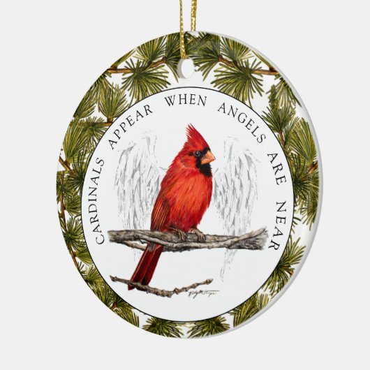 （鳥）ショウジョウコウカンチョウおよび天使のカスタムな写真の記念物 セラミックオーナメント (左)