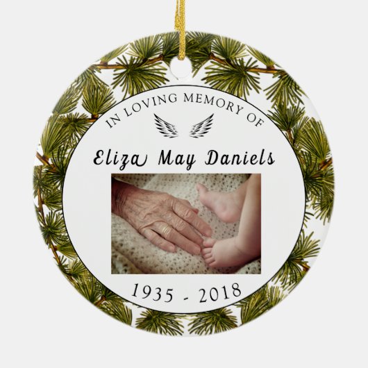 （鳥）ショウジョウコウカンチョウおよび天使のカスタムな写真の記念物 セラミックオーナメント (裏面)