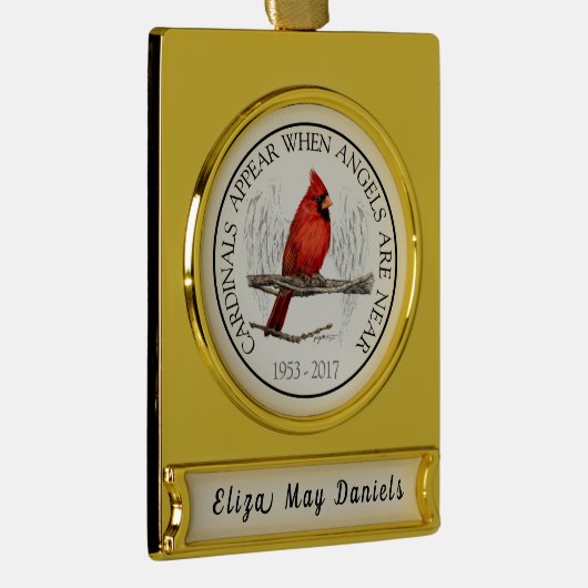 (鳥)ショウジョウコウカンチョウおよび天使の名前をカスタムするの記念物 ゴールドプレートバナーオーナメント (右)