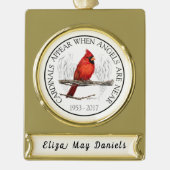 (鳥)ショウジョウコウカンチョウおよび天使の名前をカスタムするの記念物 ゴールドプレートバナーオーナメント (正面)