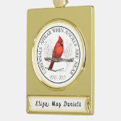 （鳥）ショウジョウコウカンチョウおよび天使の名前をカスタムするの記念物 ゴールドプレートバナーオーナメント (左)