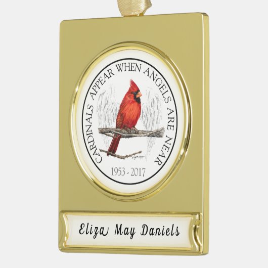 (鳥)ショウジョウコウカンチョウおよび天使の名前をカスタムするの記念物 ゴールドプレートバナーオーナメント (左)