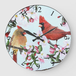 （鳥）ショウジョウコウカンチョウおよびAppleの花の柱時計 ラージ壁時計