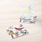 （鳥）ショウジョウコウカンチョウおよびAppleの花 スクエアペーパーコースター (インサイチュ)