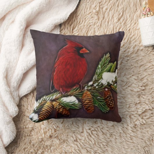 (鳥)ショウジョウコウカンチョウおよびPinecones クッション (ブランケット)