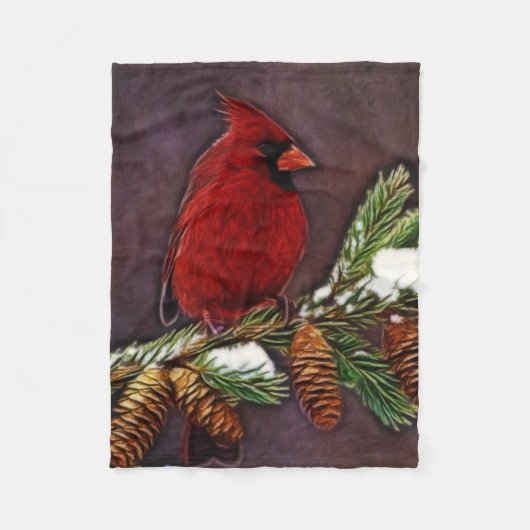 （鳥）ショウジョウコウカンチョウおよびPinecones フリースブランケット (正面)