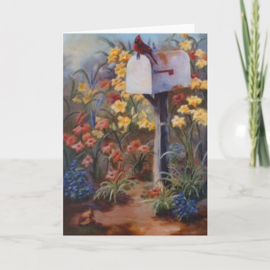 (鳥)ショウジョウコウカンチョウがメールを待っている カード (正面)