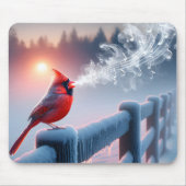 (鳥)ショウジョウコウカンチョウが冬のフェンスで歌う マウスパッド (正面)