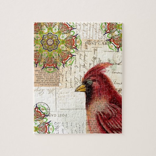 (鳥)ショウジョウコウカンチョウとエフェメラコラージュ ジグソーパズル (縦)