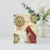 (鳥)ショウジョウコウカンチョウとエフェメラコラージュ ポストカード (スタンド正面)