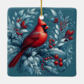 （鳥）ショウジョウコウカンチョウとクリスマスホリー セラミックオーナメント (裏面)