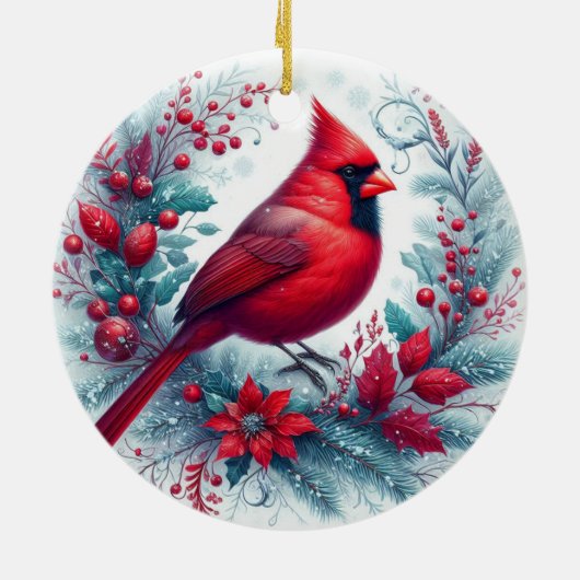 (鳥)ショウジョウコウカンチョウとクリスマスホリー セラミックオーナメント (裏面)