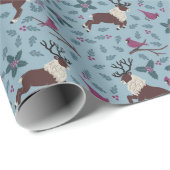 （鳥）ショウジョウコウカンチョウとトナカイのクリスマスラッピング紙 ラッピングペーパー (ロールコーナー)