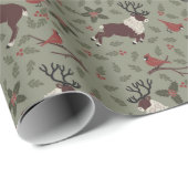 （鳥）ショウジョウコウカンチョウとトナカイ ラッピングペーパー (ロールコーナー)