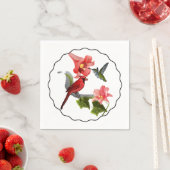 （鳥）ショウジョウコウカンチョウとハミングバードとピンクのユリとツタ スタンダードカクテルナプキン (インサイチュ)