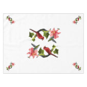 (鳥)ショウジョウコウカンチョウとハミングバードとピンクのユリとツタ テーブルクロス (正面(横))