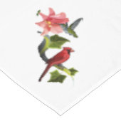 (鳥)ショウジョウコウカンチョウとハミングバードとピンクのユリとツタ テーブルクロス (アングル)