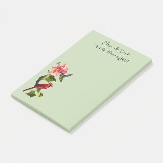 （鳥）ショウジョウコウカンチョウとハミングバードとピンクのユリとツタ ポストイット (アングル)
