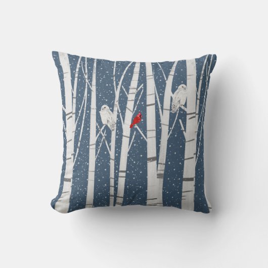 (鳥)ショウジョウコウカンチョウとフクロウの雪片 クッション (正面)
