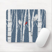 (鳥)ショウジョウコウカンチョウとフクロウの雪片 マウスパッド (マウス)