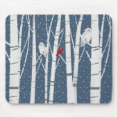 (鳥)ショウジョウコウカンチョウとフクロウの雪片 マウスパッド (正面)