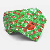(鳥)ショウジョウコウカンチョウとホリーベリーの水彩模様 ネクタイ (ロール)