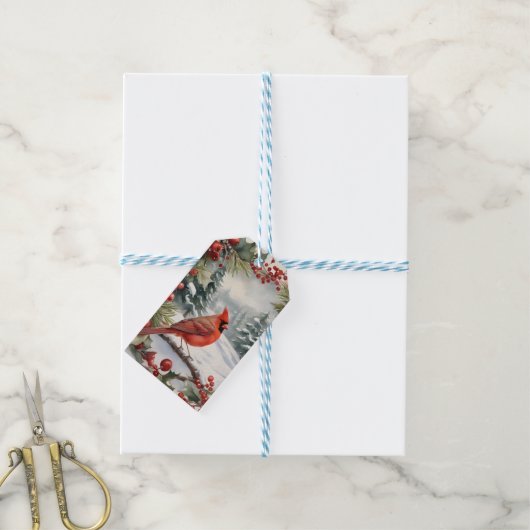 (鳥)ショウジョウコウカンチョウとホリーホリデークリスマスギフトラベル ギフトタグ (より糸付き)