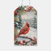 (鳥)ショウジョウコウカンチョウとホリーホリデークリスマスギフトラベル ギフトタグ (正面)