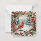 （鳥）ショウジョウコウカンチョウとホリーホリデーミニクリスマスカード ノートカード (正面)