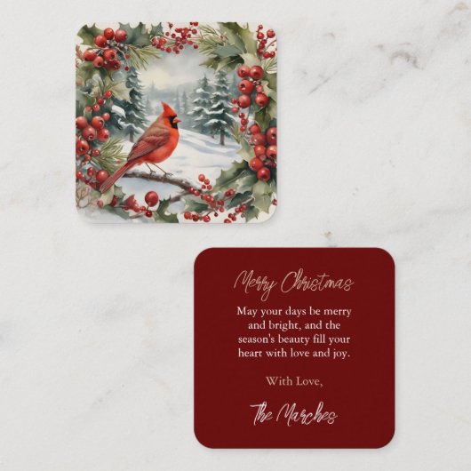 （鳥）ショウジョウコウカンチョウとホリーホリデーミニクリスマスカード ノートカード (正面/裏面)
