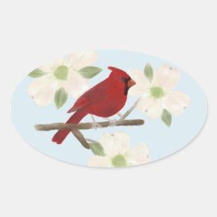 (鳥)ショウジョウコウカンチョウとミズキの水彩シール 楕円形シール