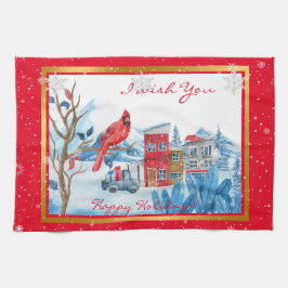 （鳥）ショウジョウコウカンチョウとランドスケーカスタマイズプ キッチンタオル