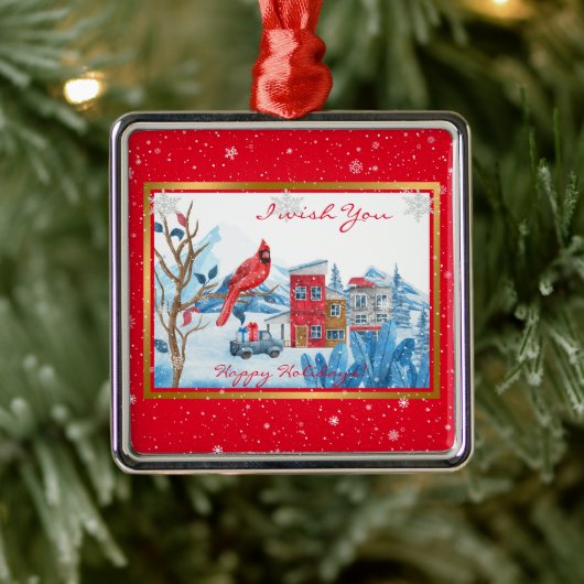 （鳥）ショウジョウコウカンチョウとランドスケーカスタマイズプ メタルオーナメント (ツリー)