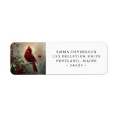 (鳥)ショウジョウコウカンチョウとレッドベリー油彩画 ラベル (正面)