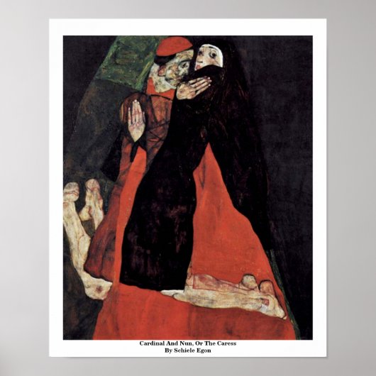 (鳥)ショウジョウコウカンチョウと修道女、またはSchiele Egonによる愛撫 ポスター (正面)