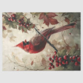 （鳥）ショウジョウコウカンチョウと赤い果実の切り離 薄葉紙 (正面)