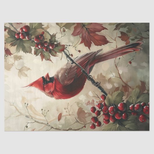 （鳥）ショウジョウコウカンチョウと赤い果実の切り離 薄葉紙 (正面)
