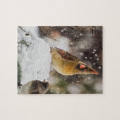 （鳥）ショウジョウコウカンチョウと雪の中の雀 ジグソーパズル (横)