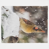 （鳥）ショウジョウコウカンチョウと雪の中の雀 フリースブランケット (正面(横))