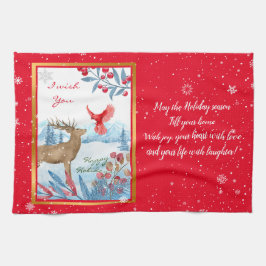 （鳥）ショウジョウコウカンチョウと鹿カスタマイズ キッチンタオル