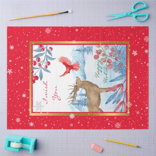 （鳥）ショウジョウコウカンチョウと鹿カスタマイズ 薄葉紙 (クラフト)