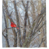 (鳥)ショウジョウコウカンチョウと《鳥》アメリカゴガラ シャワーカーテン (正面)