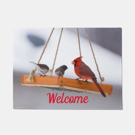 (鳥)ショウジョウコウカンチョウとJuncos Welcomeの形式 ドアマット (正面)