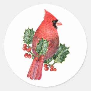 (鳥)ショウジョウコウカンチョウのクリスマスステッカー ラウンドシール