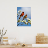 （鳥）ショウジョウコウカンチョウの求愛：ドッグウッドの夢の風景 ポスター (キッチン)