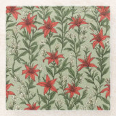 (鳥)ショウジョウコウカンチョウの花離れや模様 ガラスコースター (正面)