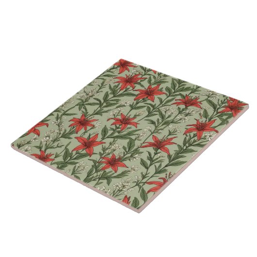 (鳥)ショウジョウコウカンチョウの花離れや模様 タイル (側面)