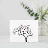 （鳥）ショウジョウコウカンチョウの赤い鳥の雪の木 ポストカード (スタンド正面)