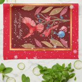 (鳥)ショウジョウコウカンチョウの鳥がクリスマスの木にカスタマイズ咲く キッチンタオル (折り畳み)